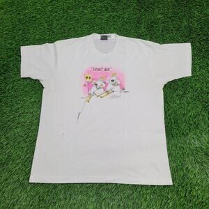 Vintage 1992 Funny Polar Bear Skiing Shirt Womens XL 22x26 White